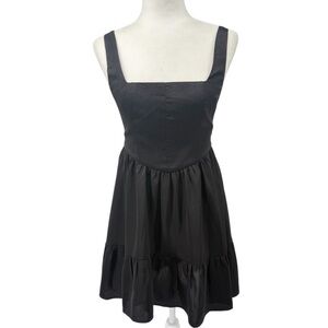 Tiered Square Neck Empire Waist Elegant Black Sleeveless Dress